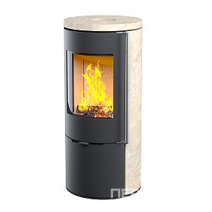 Печь-камин АСТОВ R1.0 К с крышкой из кремо бежевого камня