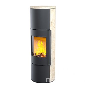 Печь-камин АСТОВ R1.0 XL K с крышкой из кремо бежевого камня