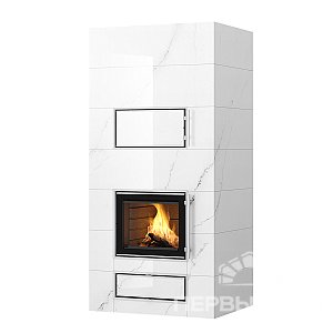 Дровяной печь-камин с духовкой ROSAMO V4 E Tulikivi 2100 white marble